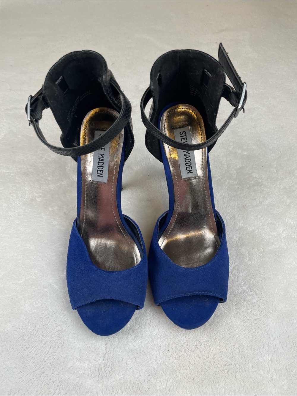 Steve Madden Royal Blue Suede Open-Toe Ankle Strap Heels